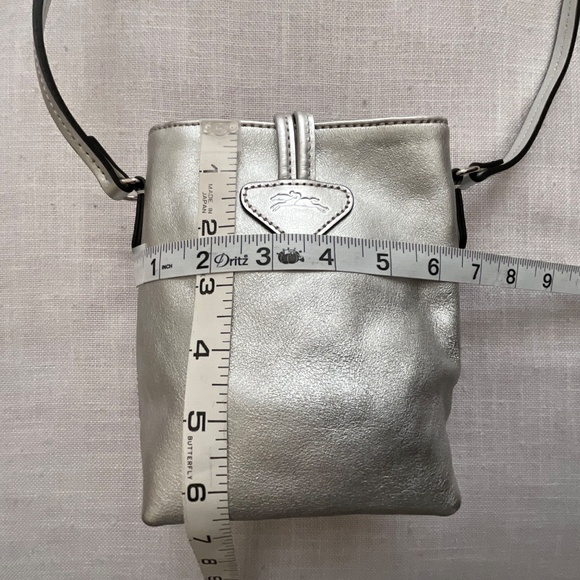 NEW Longchamp Roseau XS Crossbody Silver Leather Bucket Bag NWT - Picture 8 of 16